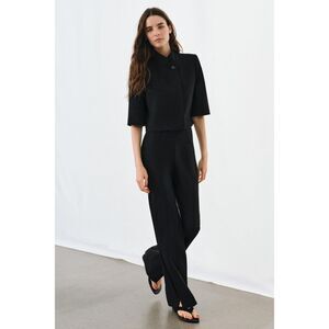 Zara lyocell blend black wide leg trouser pants size medium